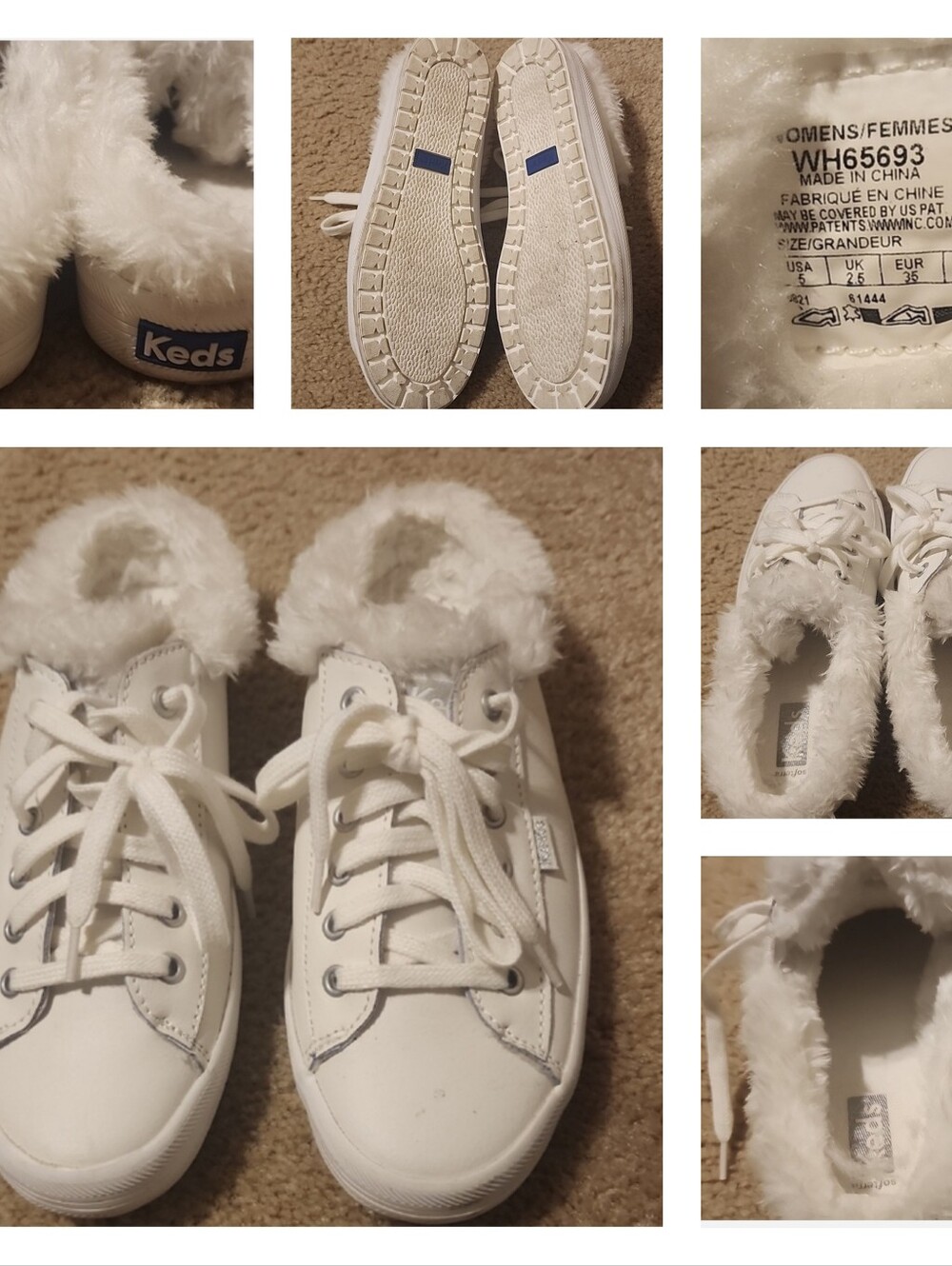 Womens Keds' Cozy Fur Lined  White Sneakers